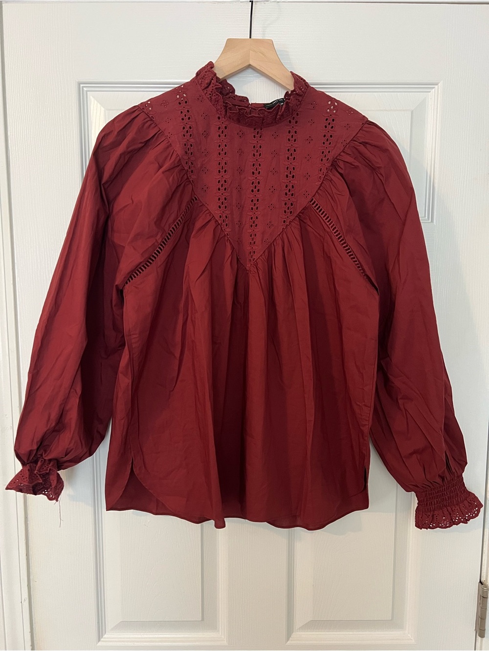 NWOT Anthro Free the Roses Deep Burgundy Eyelet Yoke Blouse